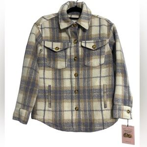 AVEC LES FILLES Womens Plaid Shirt Jacket Shacket Brown Lavender Large fall NWT